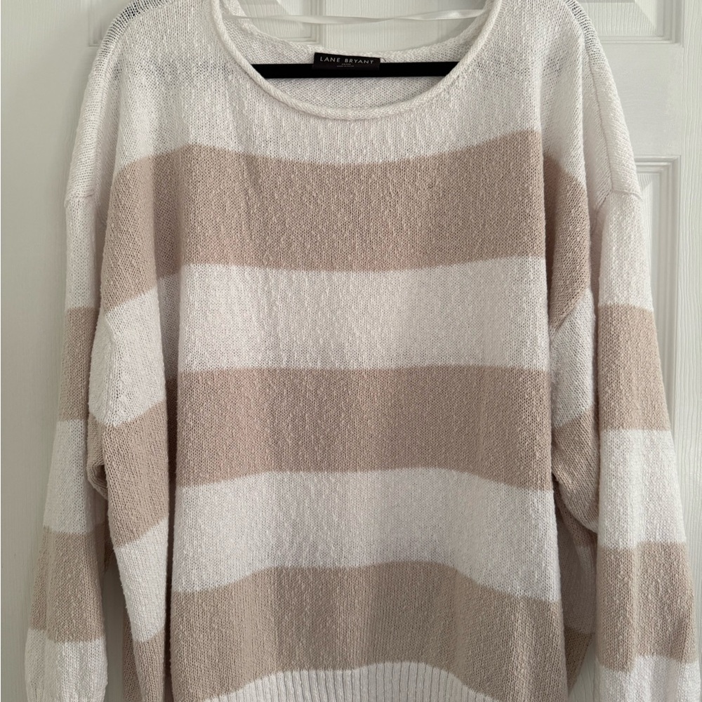 Lane Bryant Cream and Tan Striped Sweater
